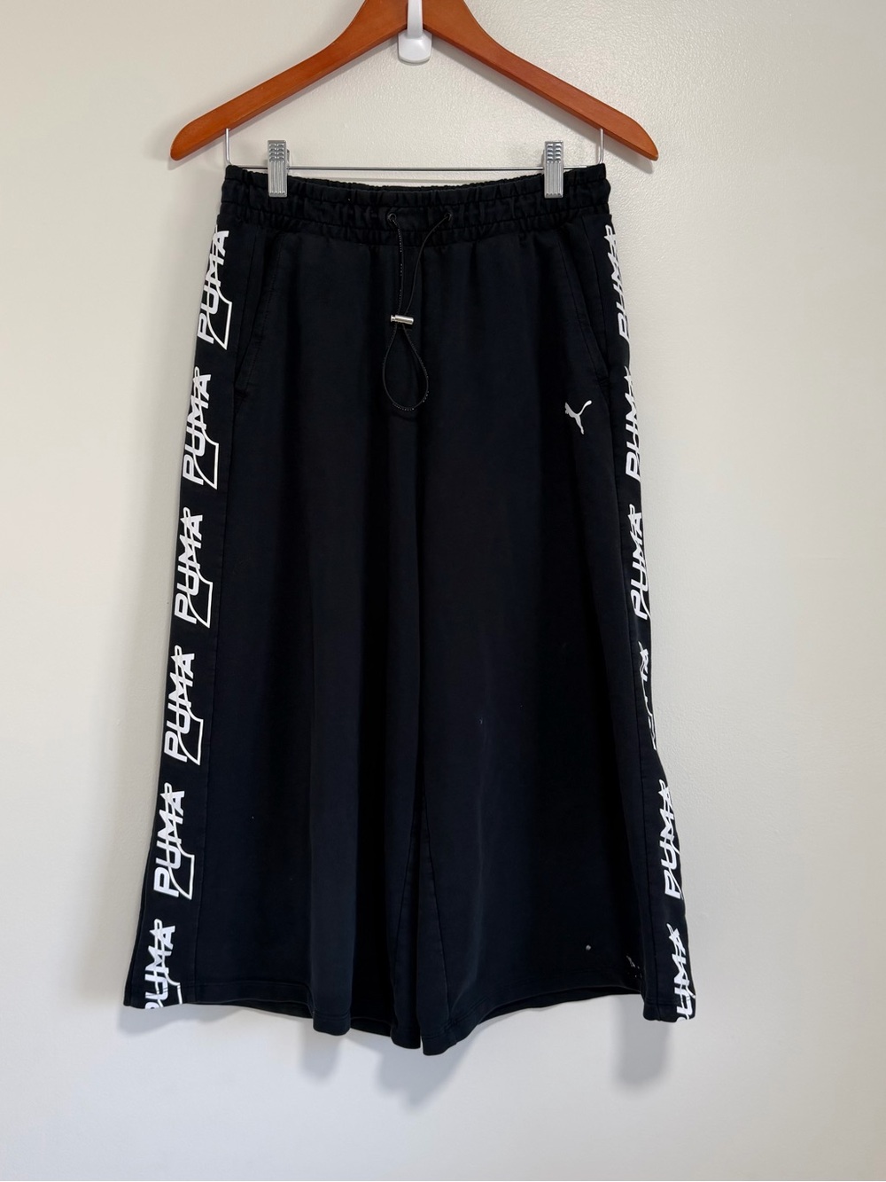 Puma Black Track Pants with White Logo Tape